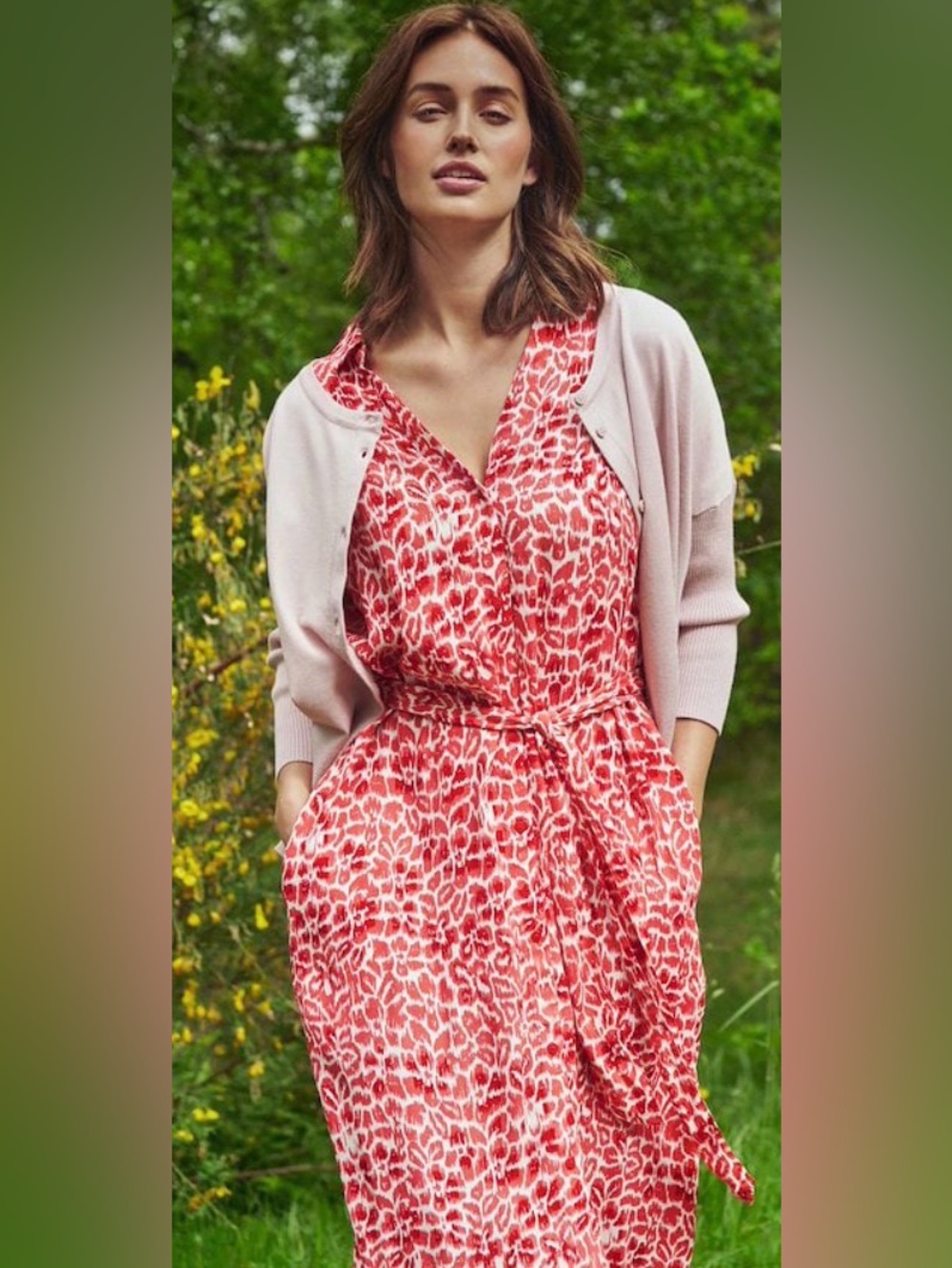 Red and White Animal Print Midi/Maxi Shirt Dress by Saint Tropez Size L - Picture 13 of 17